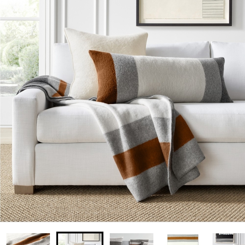 Italian Boiled Wool Bronze Striped Throw Blanket